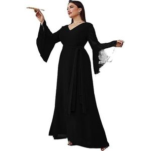 voor vrouwen jurk Plus maxi-jurk van chiffon met volantmouwen en riem (Color : Noir, Size : 5XL)