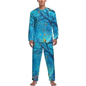 Underwater World zachte herenpyjama-set comfortabele loungewear met lange mouwen, top en broek, geschenken XL
