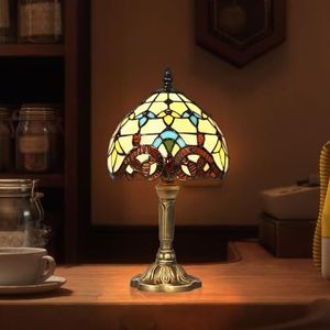 Tafellamp in Tiffany-stijl, handgemaakte lampenkap van gebrandschilderd glas Nachtlampje, woonkamer, bar Mediterraan tafeldecoratieverlichting met stekker Artpad