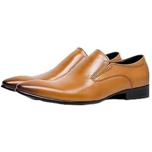 Oxford schoenen for heren Instapper Puntige gepolijste neus Echt leer Antislip Lage bovenkant Antislip rubberen zool Casual (Color : Brown, Size : 40 EU)