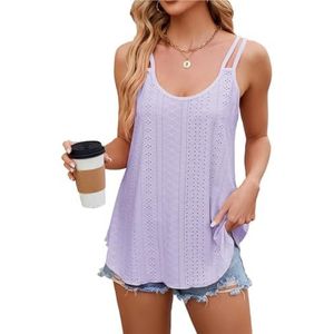 Badpakcover-up for dames, casual zomerjurkcover-up, spaghettibandjes met oogjes en kapmouwen(Purple,XXL)