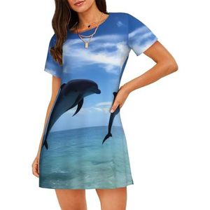 Nachthemd voor dames met korte mouwen, nachtjapon, springende walvissen, 3D-print, zacht, comfortabel, casual nachtkleding, ademend en lichtgewicht zomerslaapshirt, 3 D, S