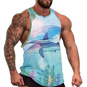 Shark Tanktop voor heren, mouwloos T-shirt, pullover, gymshirt, workout zomer T-shirt
