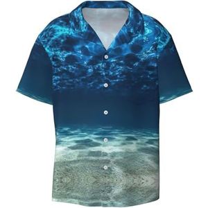 OdDdot Blauw Oceaan Zee Print Heren Button Down Shirt Korte Mouw Casual Shirt voor Mannen Zomer Business Casual Jurk Shirt, Zwart, XXL