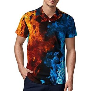 Rood En Blauw Flaming Fire Heren Golf Polo-Shirt Zomer Korte Mouw T-Shirt Casual Sneldrogende Tees 3XL