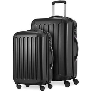 HAUPTSTADTKOFFER - Alex, set van 2 harde koffers, glanzend, middelgrote koffer 65 cm + handbagage 55 cm, 74 + 42 liter, TSA, zwart, zwart, 65 cm, kofferset