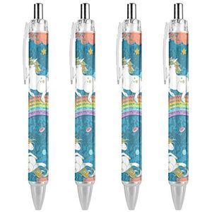 Eenhoorn Regenboog Afdrukken Custom Pennen Balpen Intrekbare 0.5mm Fijne Punt Zwarte Inkt Schrijven Pennen Voor Kantoor Thuis 4 STKS