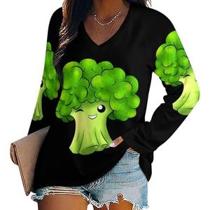 Grappige Cartoon Broccoli Vrouwen Casual Lange Mouw T-shirts V-hals Gedrukt Grafische Blouses Tee Tops 5XL