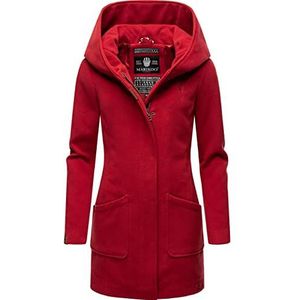 Marikoo Maikoo Winterjas voor dames, warme wollen mantel, lang, met capuchon, XS-XXL, dark red, S