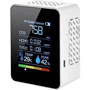 Auto-accutester 6in1 / 5in1 CO2 Meter Tester for Carbon Dioxide Air Quality Detector Air Quality Monitor met oplaadbare batterij co2 Detector Test snel en nauwkeurig(White 5in1)