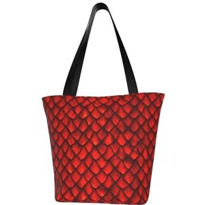 BeNtli Schoudertas, grote canvas tas, casual tas voor vrouwen, herbruikbare boodschappentassen, rode drakenvlokken, Als afbeelding, Eén maat