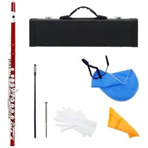 Professioneel Fluitinstrument C Toon Groene 16 Gats Dwarsfluit Met Leren Koffer(Red)