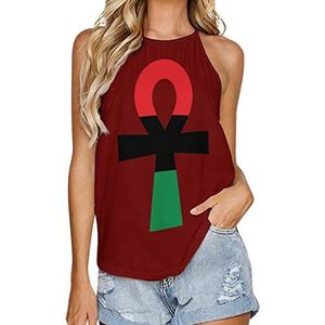 Rood Zwart & Groen Ankh Dames Tank Top Zomer Mouwloze T-shirts Halter Casual Vest Blouse Print Tee 3XL