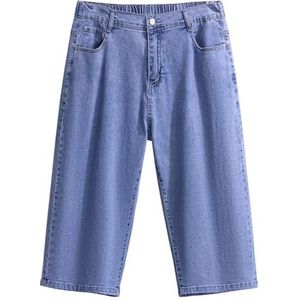 Pegsmio Vrouwen Losse Denim Capri Hoge Taille Rechte Stretch Zomer Wijde Pijpen Broek, Blauw, 5XL