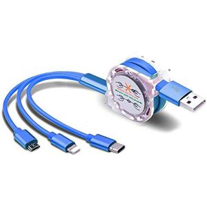 3 In 1 USB Laadkabel voor iPhone & Micro USB & USB C-kabel (alleen opladen), Multi 3 in 1 intrekbare oplaadkabel 3 ft voor tablets Android Samsung Huawei telefoon XS/X/8/7 universeel gebruik (blauw)
