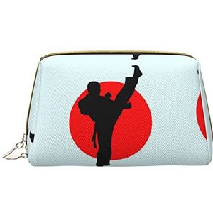 KOOLR Taekwondo Design Print Make-up Tas Lederen Cosmetische Tas Travel Organizer Toilettas Voor Vrouwen En Meisjes, Wit, One Size