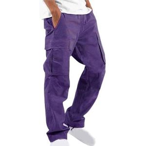 Hardloopbroeken For Heren Met Trekkoord, Comfortabel Gesneden Stretchbroek, Modieuze Plooibroek Met Zakken, Stretch-joggingbroek (Color : Purple, Size : S)