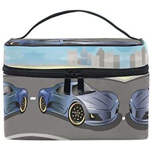 Lichtblauwe auto kunst cosmetische tas organizer rits make-up tassen zakje toilettas voor meisjes vrouwen