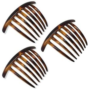 Parcelona French Twist Grote Shell Bruin 7 Tanden Grote Celluloid Acetaat Set van 3 Haar Zijkammen