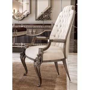 Casa Padrino baroque dining chair Marilyn Monroe black/white/gold - Handmade antique style chair with armrests - Dining room furniture in baroque style