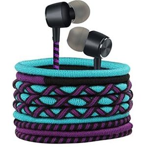 URIZONS gevlochten hoofdtelefoon met kabel, bekabeld, met microfoon en volumeregeling, krachtig basgeluid, in-ear hoofdtelefoon, compatibel met de meeste 3,5 mm apparaten