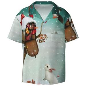 TyEdee Kerst konijn print heren korte mouw jurk shirts met zak casual button down shirts business shirt, Zwart, M