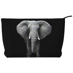 QGWDYYJQ 3D Grijze Olifant Gedrukte Corduroy Make-up Bag Travel Toiletry Bag Draagbare Kosmetische, Zwart, Eén maat