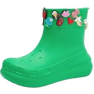 Dames Dikke Bodem Hoge Regenlaarzen Meisjes Outdoor Leuke Waterdichte Regenschoenen (Color : Green, Size : 37-38)