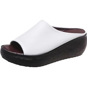 Dames Retro Sleehak Pantoffels Zomer Peep Toe Pantoffels PU-leer Grote Maat Pantoffels Rubberen Platformsandalen Vrijetijdsstrandschoenen for Binnen En Buiten (Color : White, Size : 40 EU)