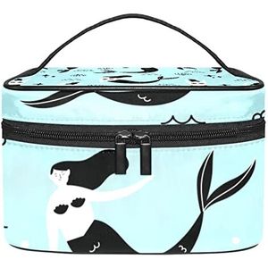 Zeemeermin patroon make-up organizer tas, reismake-up tas organizer case draagbare cosmetische tas voor vrouwen en meisjes toiletartikelen, Meerkleurig, 22.5x15x13.8cm/8.9x5.9x5.4in