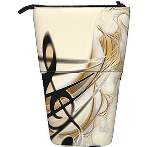 Muzieknoot Potlood Case Telescopische Make-up Tas Pop Up Office Organizer Box Staande Pen Houder Cosmetica Tas met Ritssluiting, Zwart, Eén maat, Munten Pouch