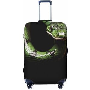 BTCOWZRV Green Snake Print Bagage Cover Stofdichte Koffer Cover Elastische Reizen Bagage Protector Koffer Protector Bagage Mouwen Fit 45-70 cm Bagage, Zwart, XL