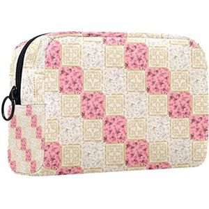 Cosmetische tas voor dames,kleine make-uptas voor portemonnee,Vintage Roze Bloem Bloemen,Cosmetische reistas,make-uptasje