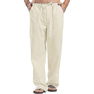 Linnen Herenbroek Casual Losse Lichtgewicht Elastische Taillebroek For Zomeryogastrand joggingbroek(Khaki,XL)