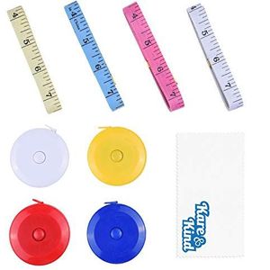 Kare & Kind meetlint set - 4x intrekbare (drukknop) mini meetlint (blauw/rood/geel/wit) - 4x zacht vinyl lichaamsmaatmeter - naaien, knutselen, doek, taille, lichaamsmeting