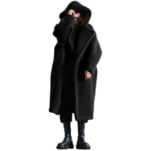 Sawmew Pluche Jas Dames Lange Teddy Jas Met Capuchon, Winterwarme Capuchon, Uitloper Winterjas Met Lange Mouwen, Pluche Jas Met Zakken, Oversized (Color : Black, Size : 5XL)