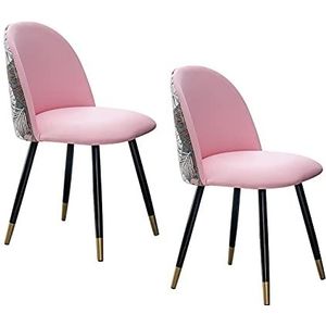 GEIRONV Leer Dining Chair Set van 2, 43 × 43 × 82 cm Modern ontwerp met metalen voeten Keukenstoel for woonkamer slaapkamer make-up stoel Eetstoelen (Color : Pink)