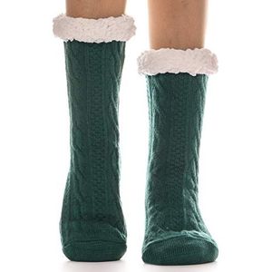 EBMORE Dames Knuffelsokken Warme Antislip Sokken Antislip Huissokken Dikke Sokken Winter Huttensokken Cadeau Fluffy Kerstmis Sokken (Groen)