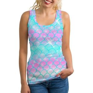 Zeemeermin Kawaii Patroon Lichtgewicht Tank Top voor Vrouwen Mouwloze Workout Tops Yoga Racerback Running Shirts 2XL