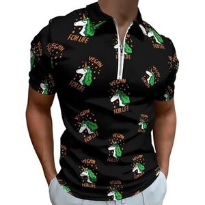 Magische Eenhoorn Vegan voor Leven Half Zip-up Polo Shirts Voor Mannen Slim Fit Korte Mouw T-shirt Sneldrogende Golf Tops Tees 5XL