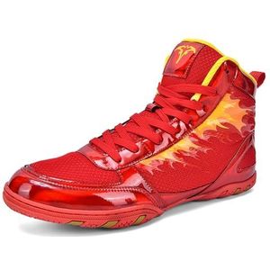 ZHENSI Heren Boksschoenen Hoge Worstel- En Vechtsportschoenen Lichte Vechtschoenen Op Blote Voeten,Rood,38 EU