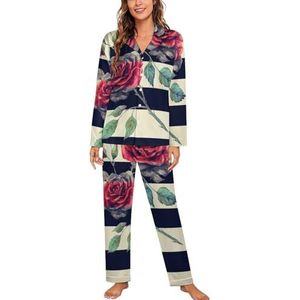 Aquarel Rose Patroon Lange Mouw Pyjama Sets Voor Vrouwen Klassieke Nachtkleding Nachtkleding Zachte Pjs Lounge Sets