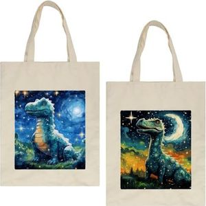 HOHODIY Canvas Tote Bag Sterrenhemel dinosaurus tas voor decoratie, warmteoverdracht, afdrukken, doe-het-zelf, ambachten, Multi kleuren 05, 14x17.5in/35.5x44.5cm