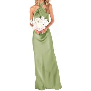 WSEYU Satijnen bruidsmeisje jurk voor bruiloft strapless avond prom jurken plooien cocktail jurken plus size, Stoffige Salie, 32