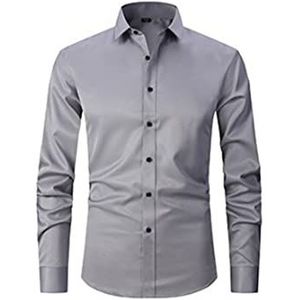 Overhemden Voor Heren Kreukvrij Regular Fit Stretch Bamboe Button-down Overhemd, Casual Zakelijke Formele Button-up Overhemden (L,grey)