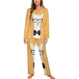 Alpaca Gentleman Dames Lange Mouw Button Down Nachtkleding Zachte Nachtkleding Lounge Pyjama Set L