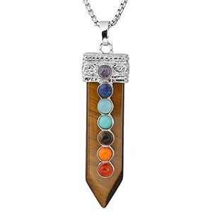 Gem Stone Sword Taper Hanger Ketting Sliver Color Healing 7 Chakra Crystal Pendulum Reiki Sieraden-Tijgers oogsteen