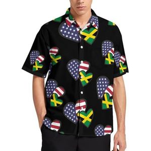 In elkaar grijpende harten VS Jamaicaanse vlag zomer herenoverhemden casual korte mouw button down blouse strand top met zak L