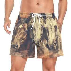 African Wild Horse Animal Men's Swim Trunks Shorts Quick Dry met Zakken, Leuke mode, XL