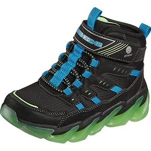 Skechers MEGA-SURGE-FLASH BREEZE jongens Enkellaarsje, Zwart synthetisch textiel-blauw-lime trim, 32 EU